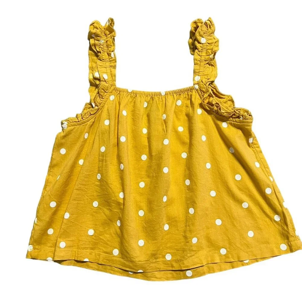 Old Navy L (10/12) Yellow Polkadot Sleeveless Ruffle Swing Tank Top